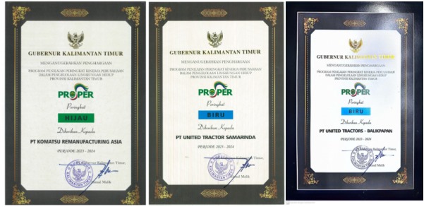 Berhasil Kelola Lingkungan dengan Baik, Grup United Tractors Raih PROPER HIJAU dan BIRU dari Pemerintah Provinsi Kalimantan Timur