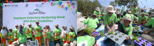 Bumi Disabilitas Foundation's Angklung performance (left photo). The implementation of gardening learning activities in the Employee Voluntary Gardening Week with Bumi Disabilitas event (right photo).