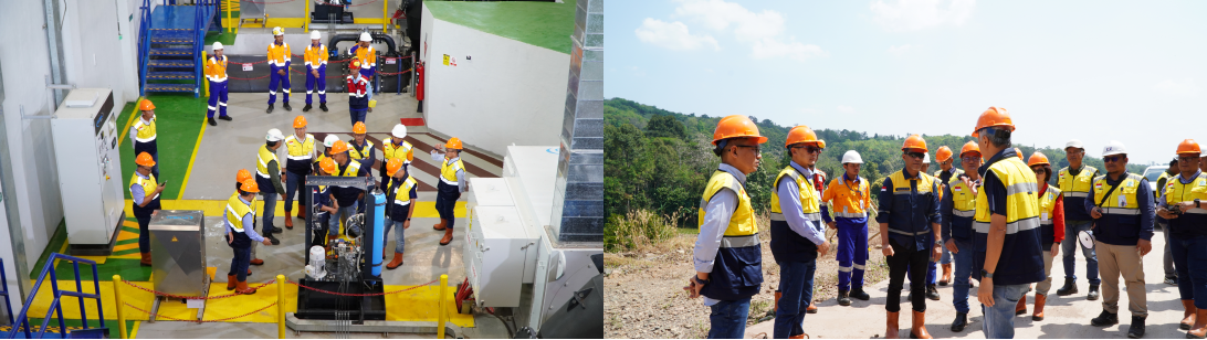 Jajaran Manajemen UT dan EPN melakukan observasi lingkungan di area PLTM Besai Kemu, Lampung.