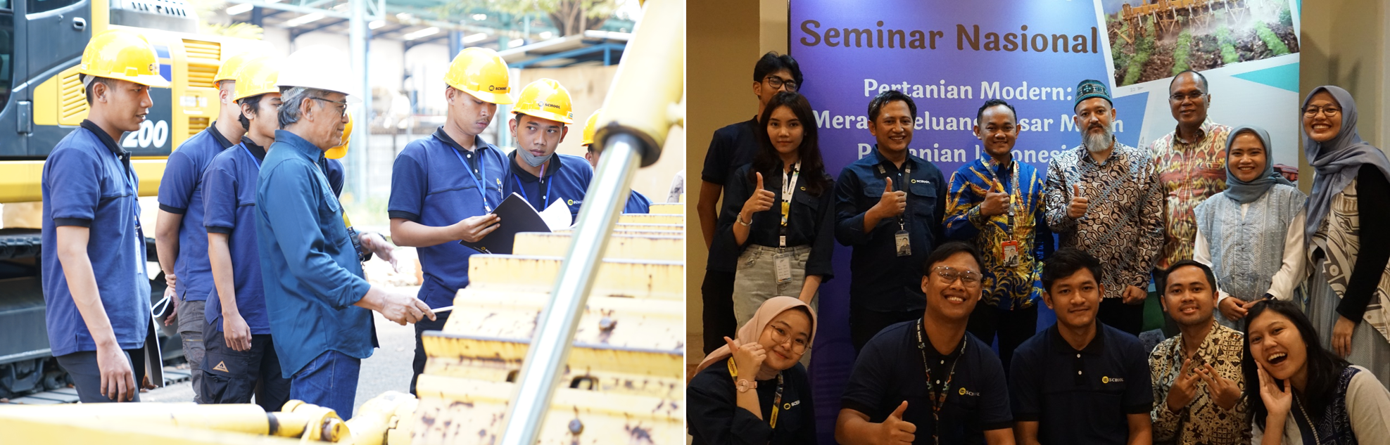 Implementation of offline Prakerja classes at UT School Jakarta (left) and a national seminar and talk show on modern agriculture called Seizing Opportunities in the Indonesian Agricultural Machinery Market (right).