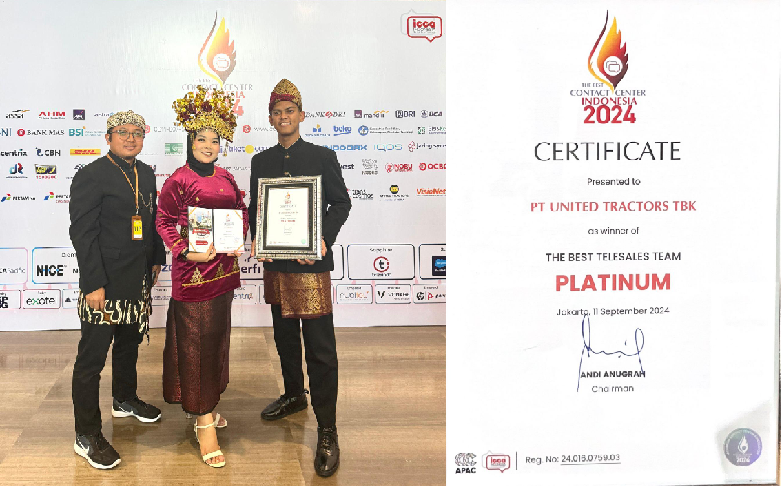 UT Contact Center (UTCall) received the Best Contact Center Indonesia 2024 award in the Teamwork and Best Telesales category from the Indonesian Contact Center Association (ICCA) (left photo). Platinum award certificate in the Teamwork and Best Telesales Team (Small) category from ICCA (right photo).