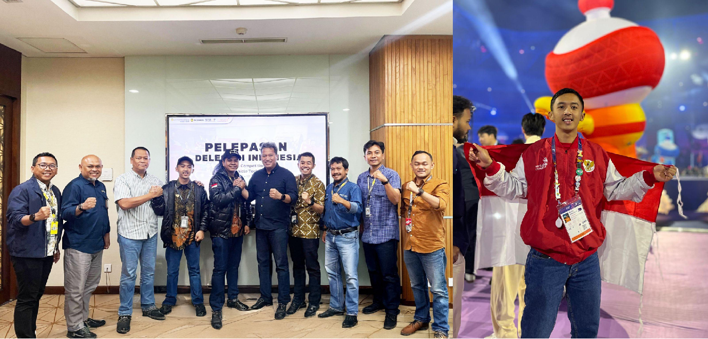 The release of the Indonesian delegation at the WorldSkills Competition (WSC) 2024, Reza Mahendra, with United Tractors (UT) (left photo). Reza Mahendra at the WSC 2024 event in Lyon, France (right photo).