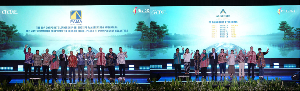 Penerimaan tujuh penghargaan ISDA 2024 oleh pihak PAMA (foto kiri) dan tujuh penghargaan oleh PTAR (foto kanan). 