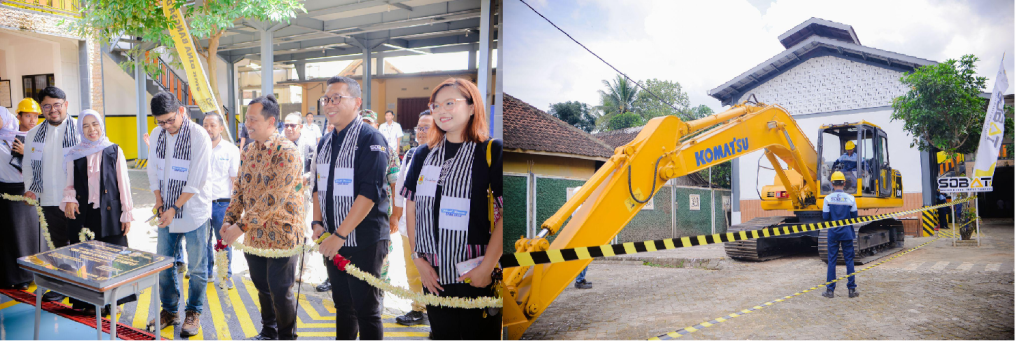 The official designation of SMK Bina Bangsa Dampit as a National Showcase (left photo). SMK Bina Bangsa Dampit students operating heavy equipment (right photo).